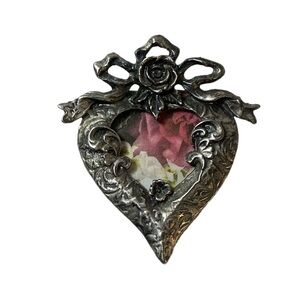 Silver Heart-Shaped Photo Brooch